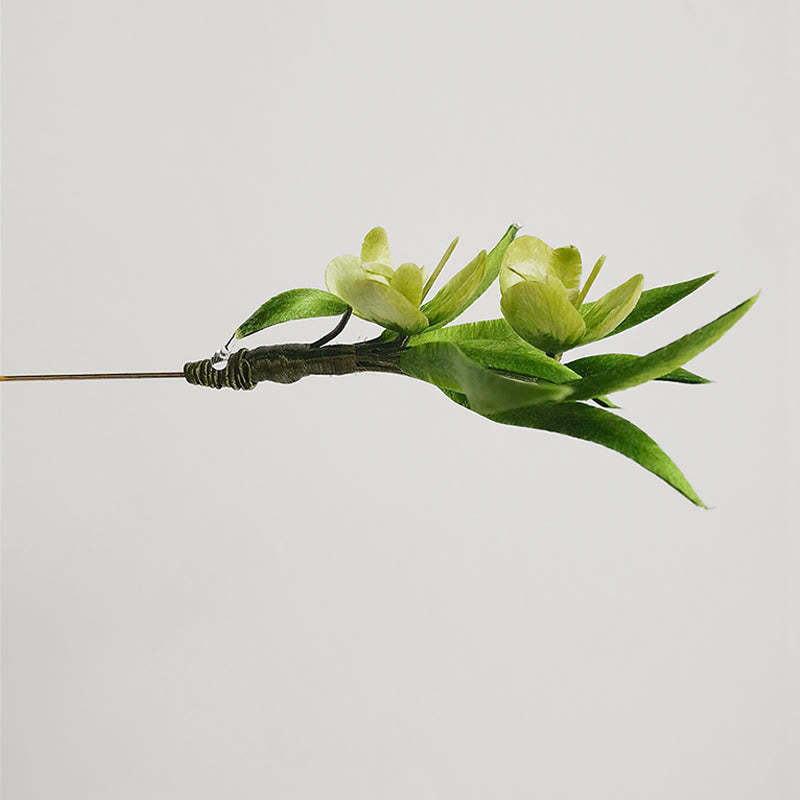 Handmade Velvet Flower Mulberry Silk Green Flowers Leaves Brooch Hairpin