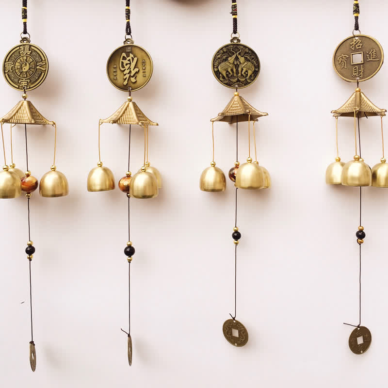 Blessing Letter Elephant Bagua Auspicious Coin Wall Hanging Chime Bell Handmade Home Decoration
