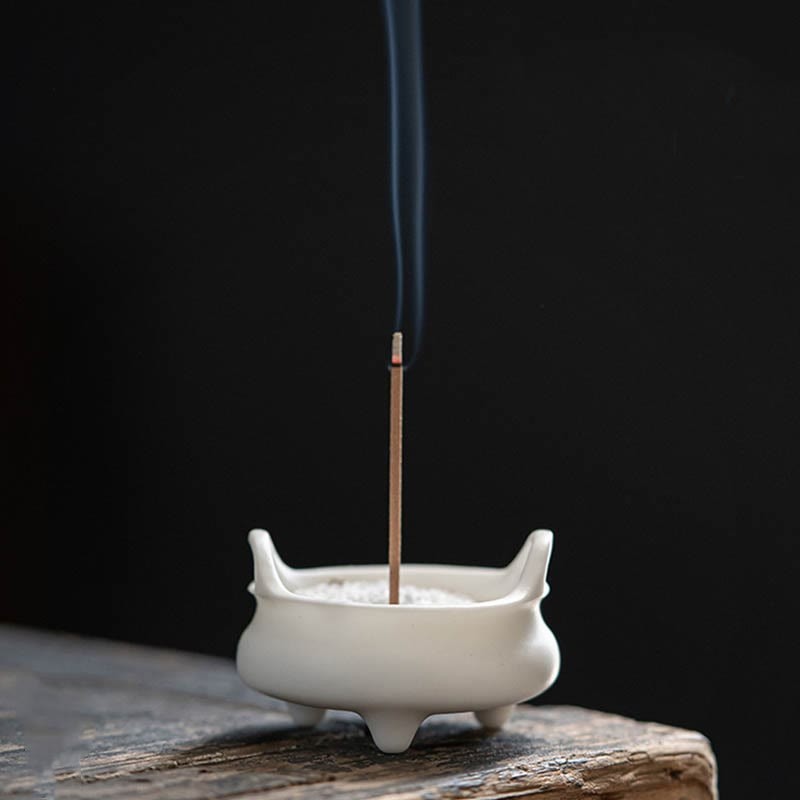 Prosperous Dragon Double Lion Ears Pattern Healing Ceramic Incense Burner Decoration