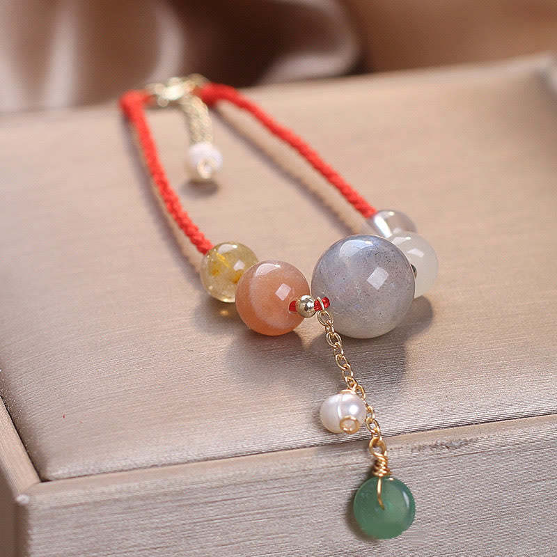 Moonstone Sunstone Beads Peace Buckle Charm Healing Bracelet