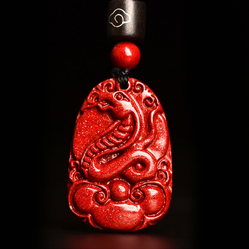 Chinese Zodiac Black Rope Cinnabar Calm Necklace Pendant