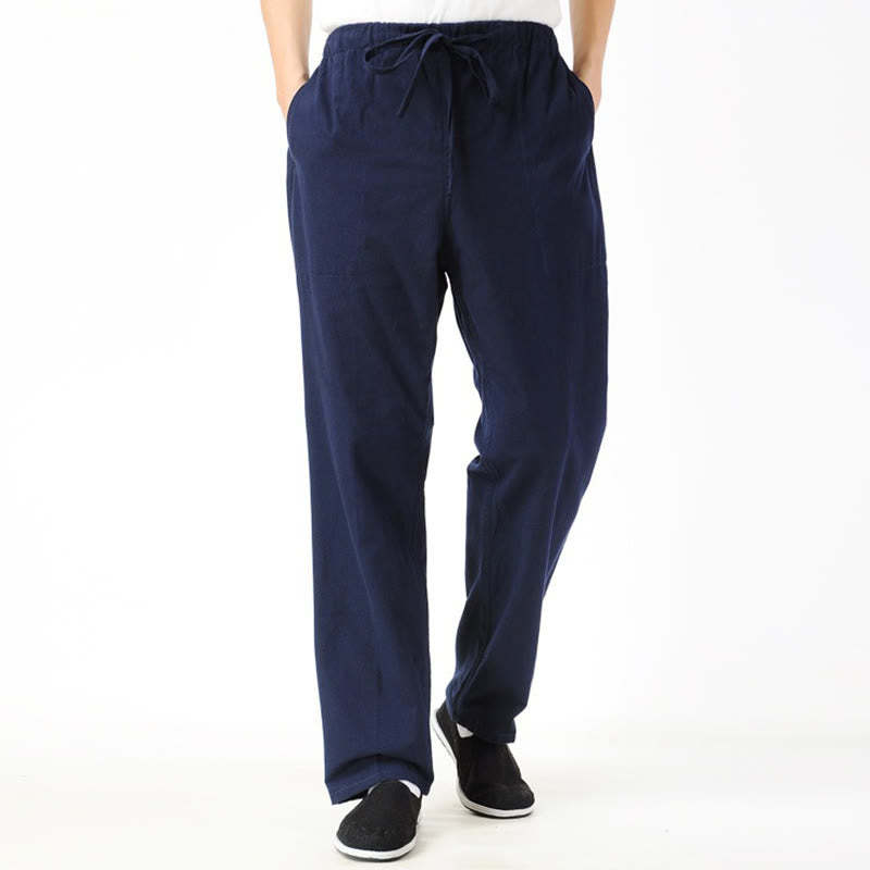 Fall Solid Color Men's Drawstring Pants With Pockets