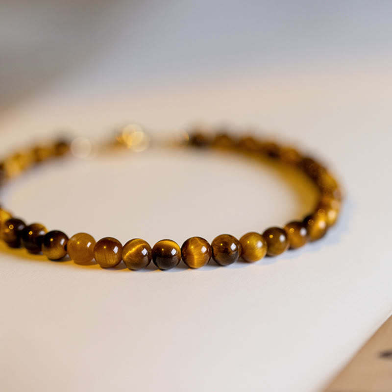 14K Gold Plated Natural Tiger Eye Stone Courage Protection Bracelet