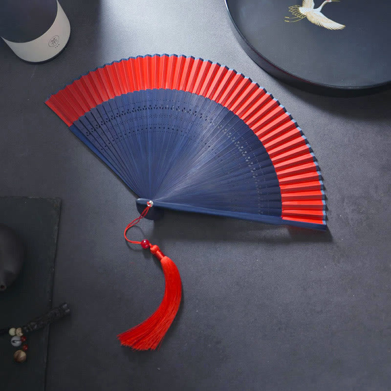 Flower Rabbit Spray Painting Handheld Cotton Linen Fabric Bamboo Folding Fan