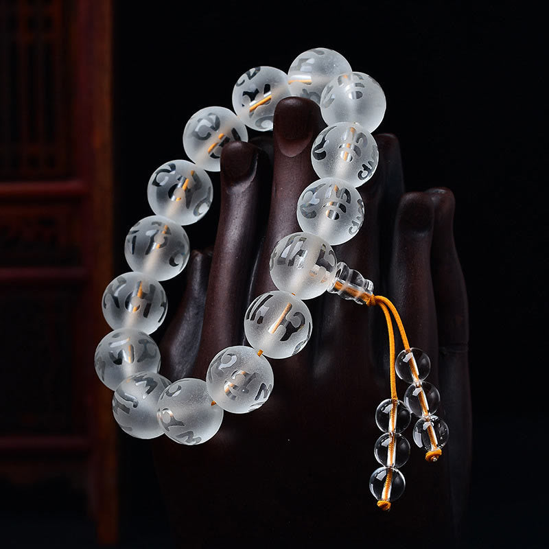 Tibet White Crystal Black Onyx Om Mani Padme Hum Meditation Bracelet