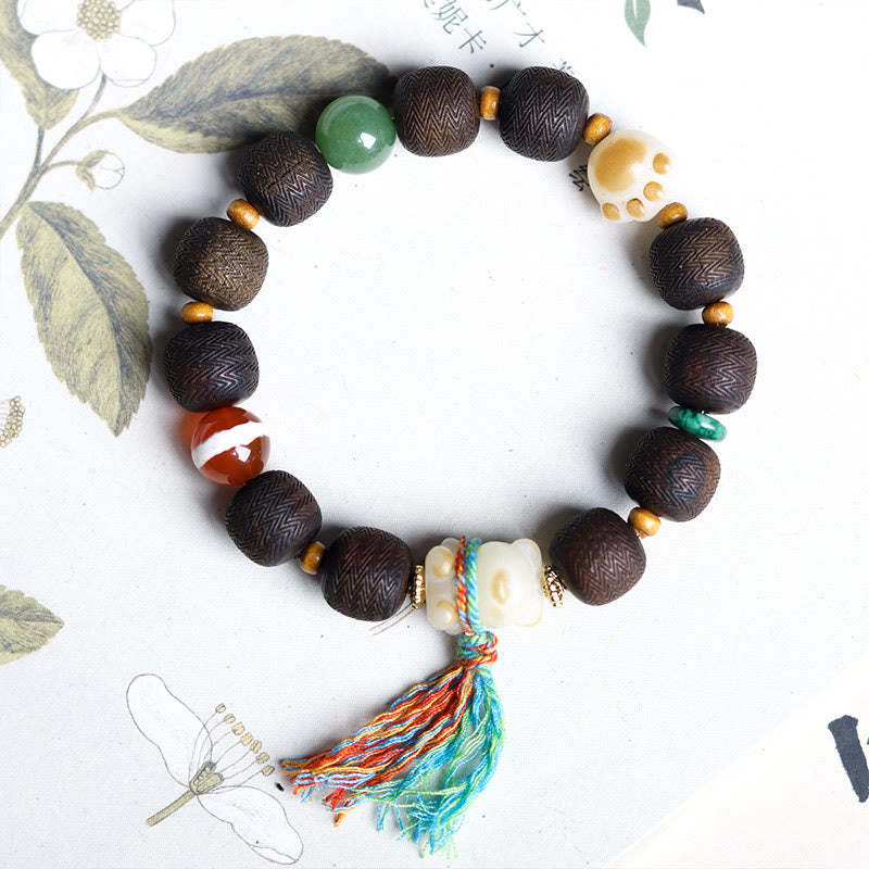 Green Qinan Agarwood Bodhi Seed Cat's Paw Claw Peace Bracelet