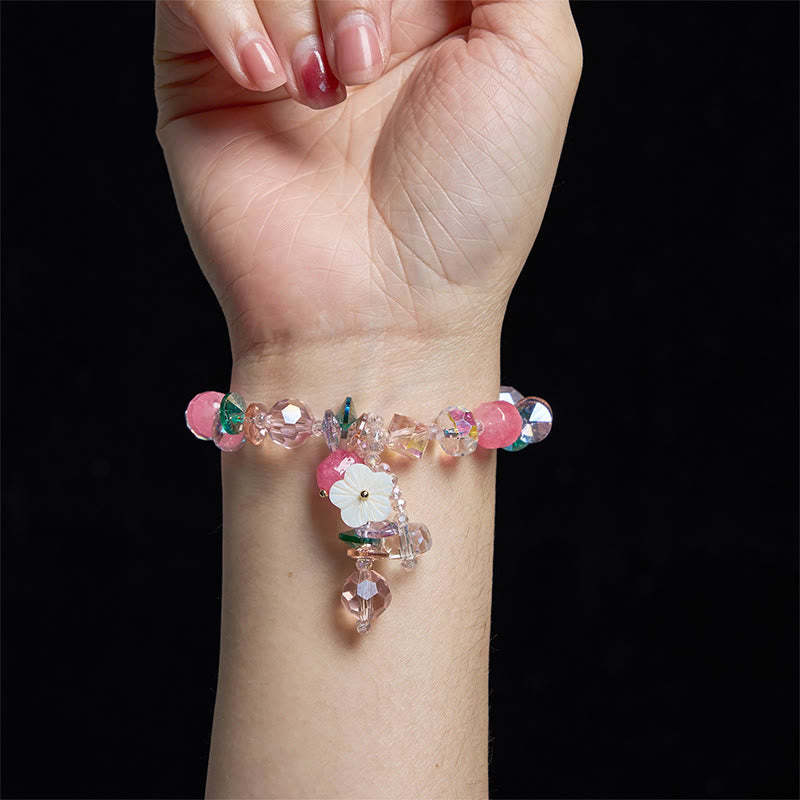 Pink Crystal Green Crystal White Crystal Flower Warmth Bracelet