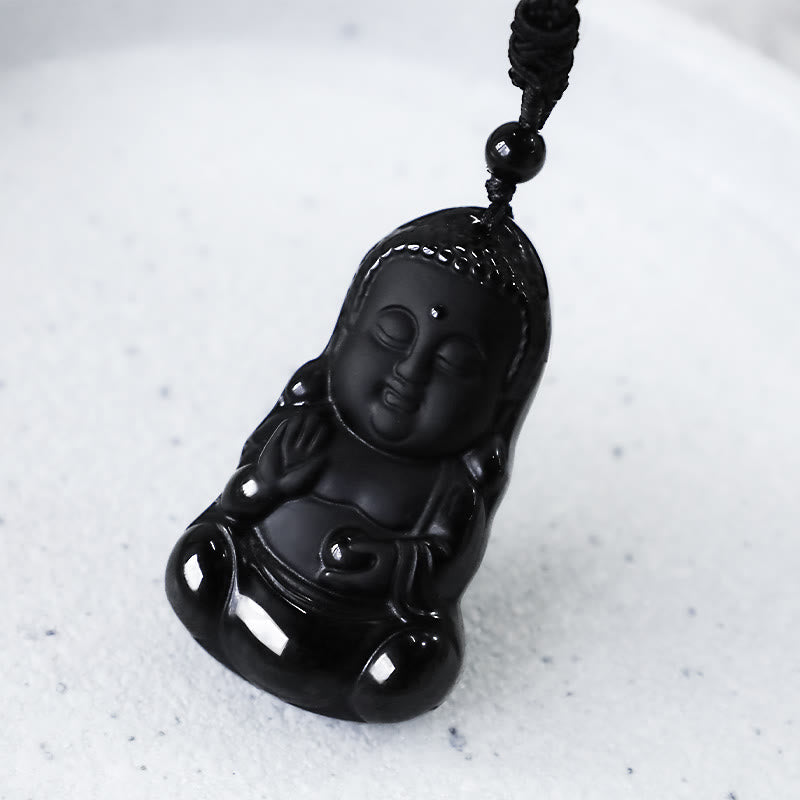 Natural Black Obsidian Crystal mystic zen Strength Protection Amulet Lucky Charm Pendant Necklace