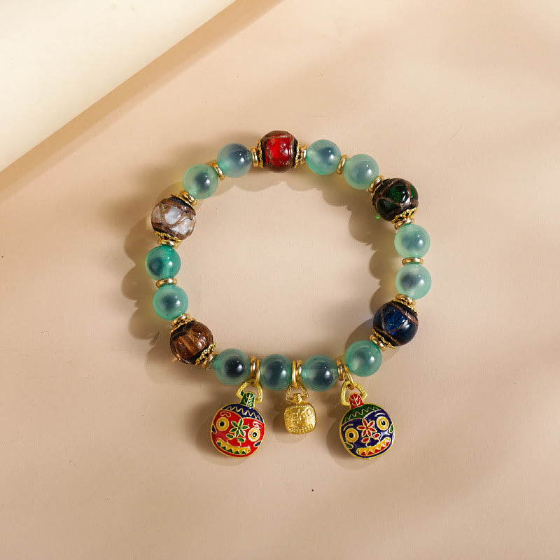 Colorful Candy Agate Gold Swallowing Beast Family Liuli Glass Bead Strength Bracelet