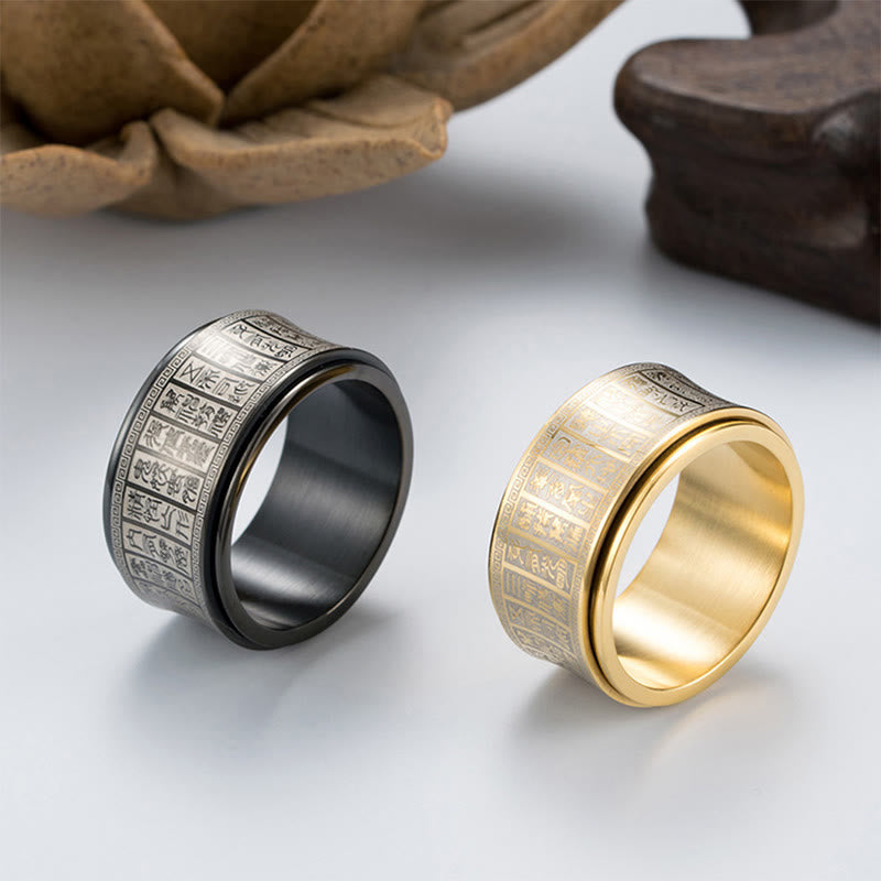 Tibetan Seal Script Golden Light Mantra Titanium Steel Spinner Balance Ring