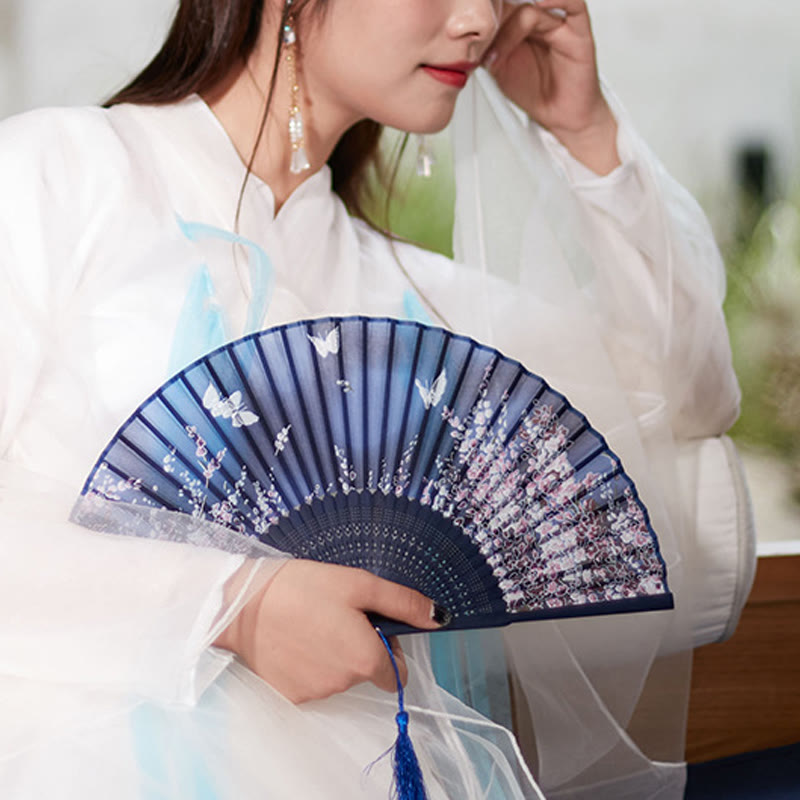 Butterfly Flowers Handheld Bamboo Folding Fan