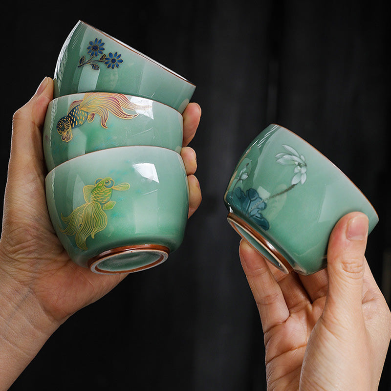 Butterfly Goldfish Lotus Koi Fish Ceramic Teacup Kung Fu Tea Cup 120ml