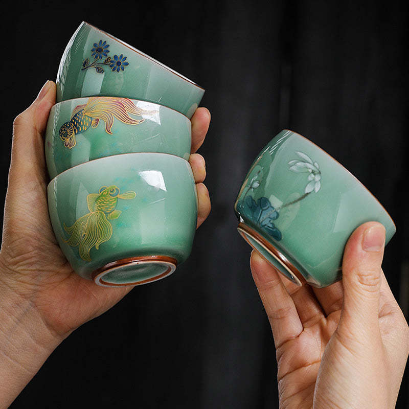 Butterfly Goldfish Lotus Koi Fish Ceramic Teacup Kung Fu Tea Cup 120ml