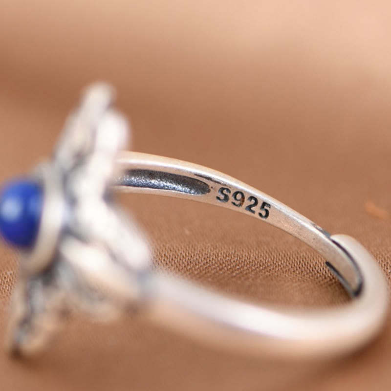 Tibet 925 Sterling Silver Natural Lazurite Positive Adjustable Ring