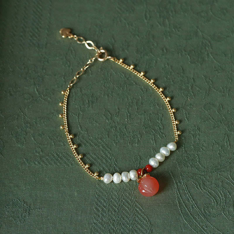 Gold-plated Copper Natural Yanyuan Agate Pearl Positive Necklace Pendant Bracelet Earrings Set