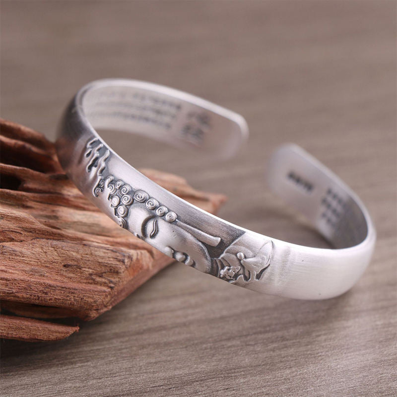 999 Sterling Silver mystic zen Head Heart Sutra Serenity Bracelet Bangle