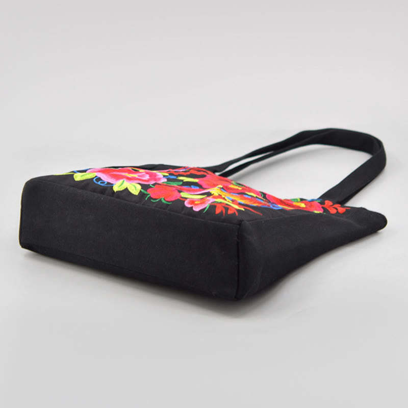 Galsang Magpie Peony Camellia Chrysanthemum Embroidery Canvas Shopping Purse Handbag Shoulder Bag