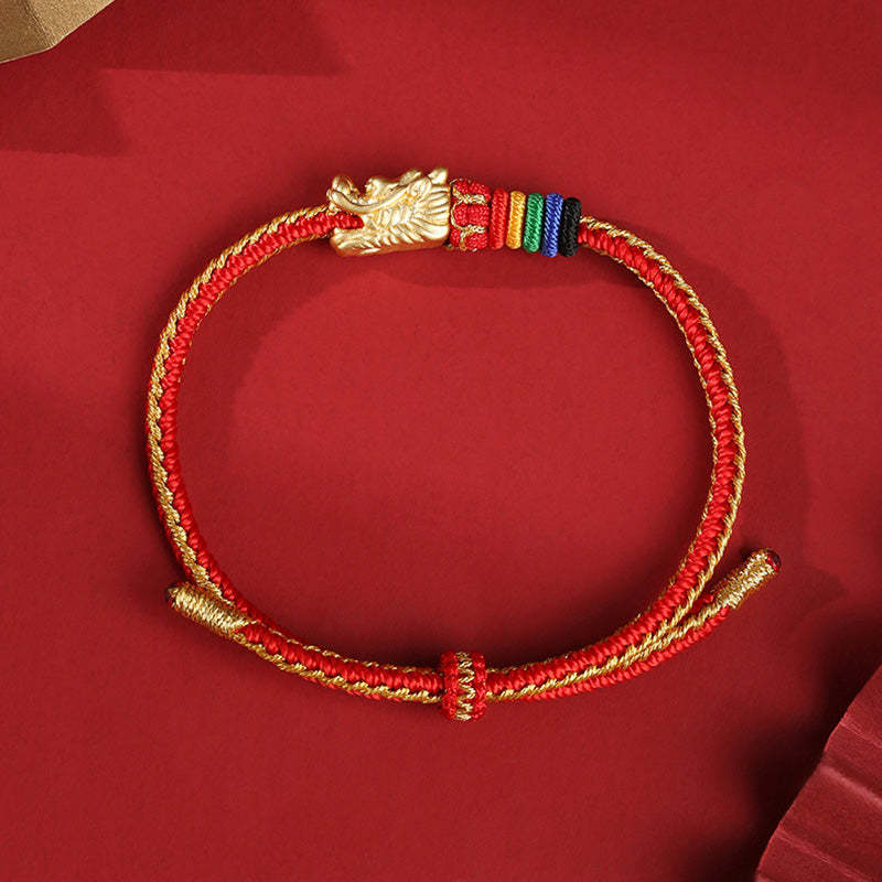 999 Sterling Silver Luck Year Of The Dragon Colorful Rope Bracelet