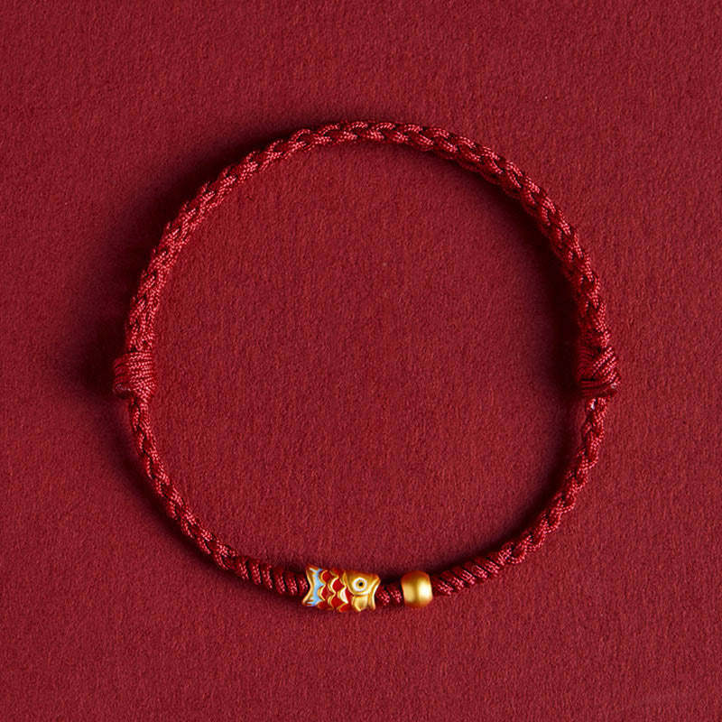 925 Sterling Silver Handmade Koi Fish Wealth Success Braided Rope Bracelet