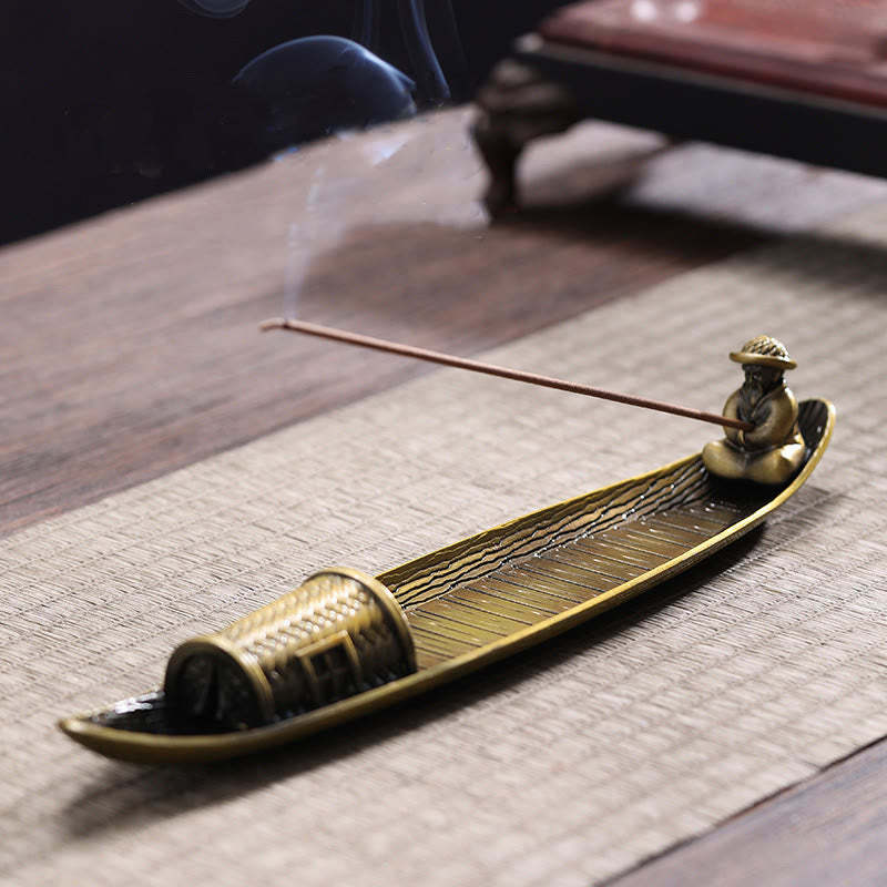 Fisherman Boat Alloy Incense Stick Holder Healing Incense Burner Decoration