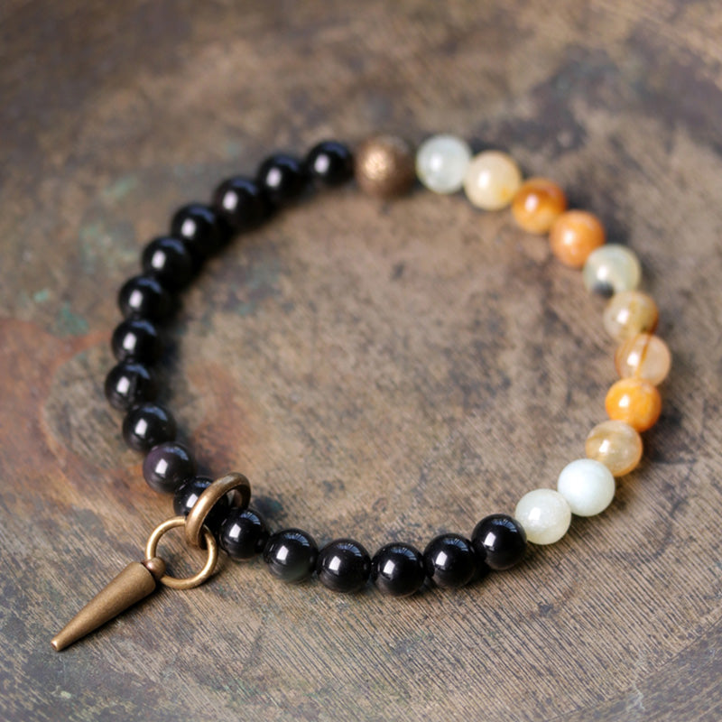 Black Obsidian Sodalite Crystal Copper Strength Couple Bracelet