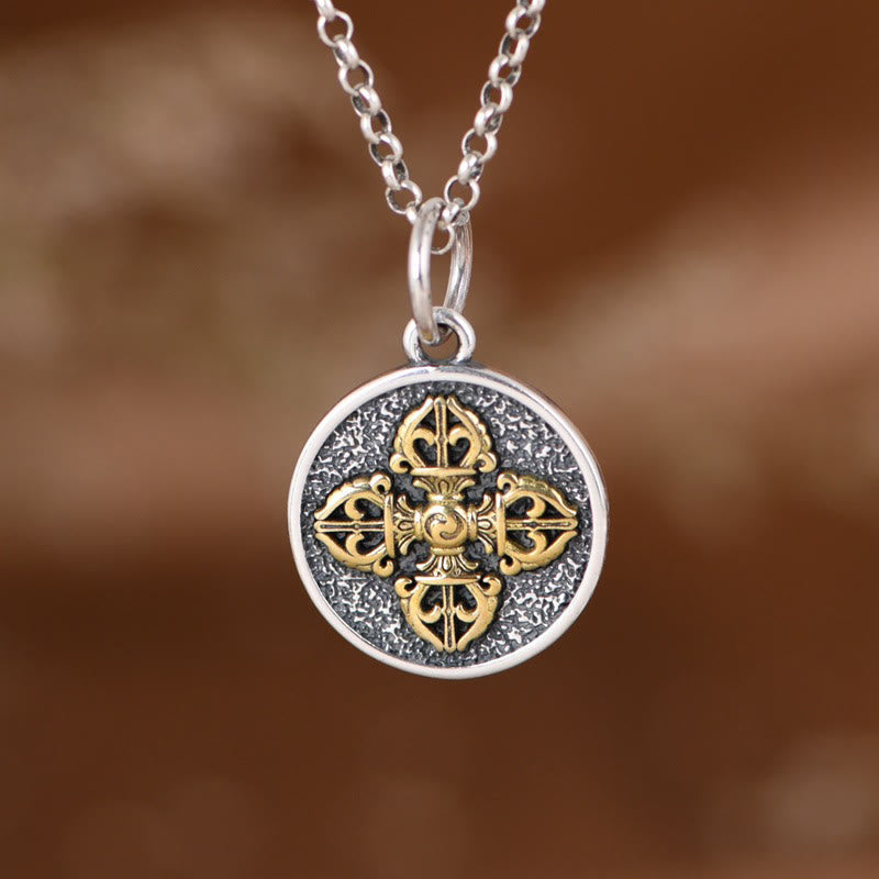 925 Sterling Silver Double Dorje Vajra Blessing Necklace Pendant