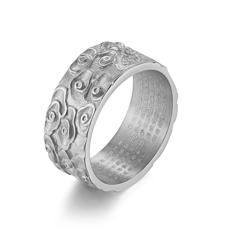 Auspicious Clouds Engraved Heart Sutra Pattern Titanium Steel Calm Ring
