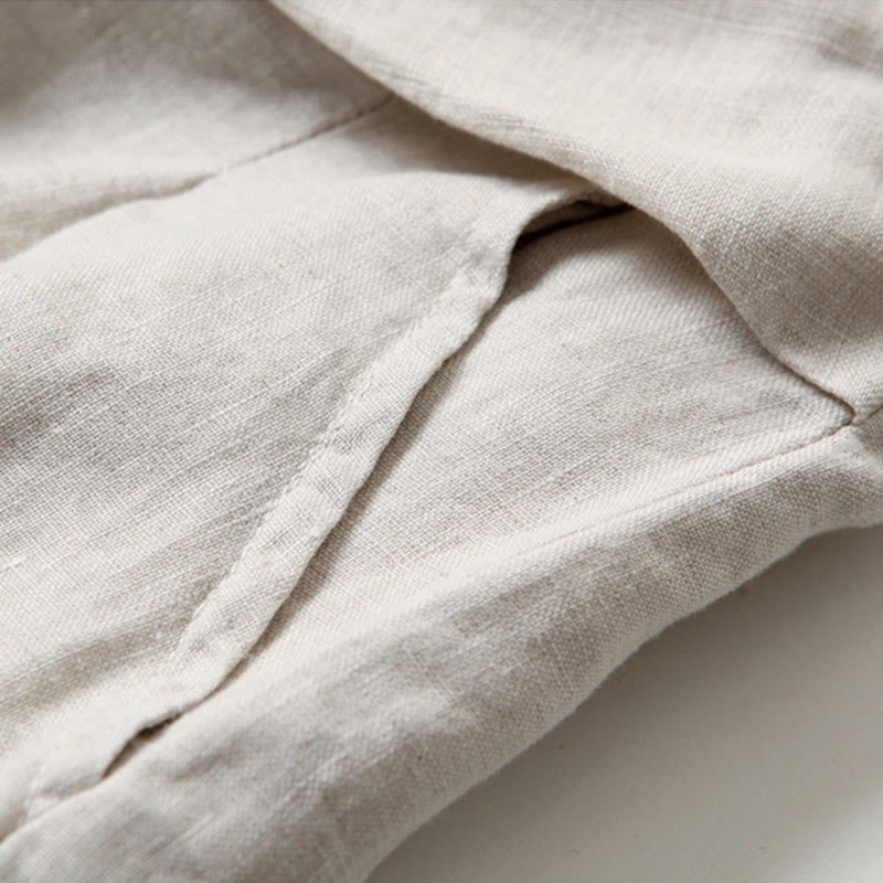 Plain Color Cotton Linen High Waist Wide Leg Pants With Pockets