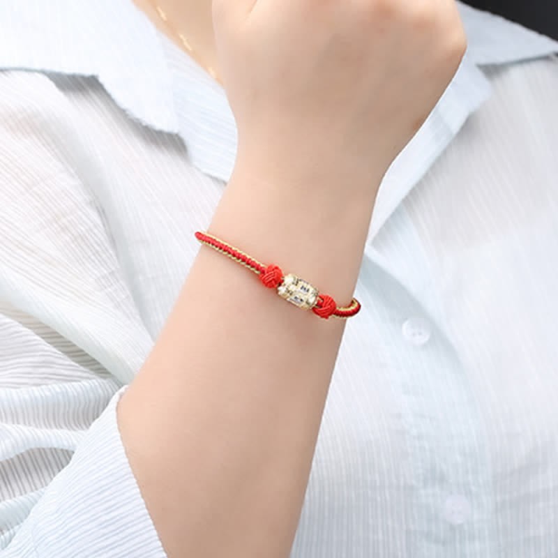 925 Sterling Silver Om Mani Padme Hum Prayer Wheel Luck Strength Red String Bracelet