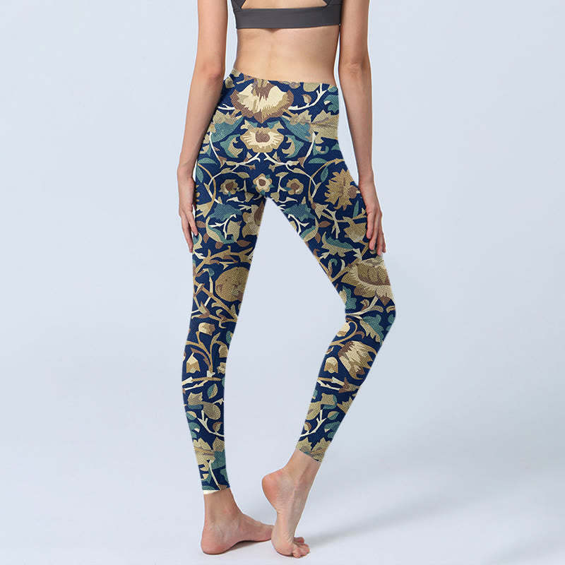 Interconnected Lotus Flowers Pattern Gym Leggings Women's Yoga Pants