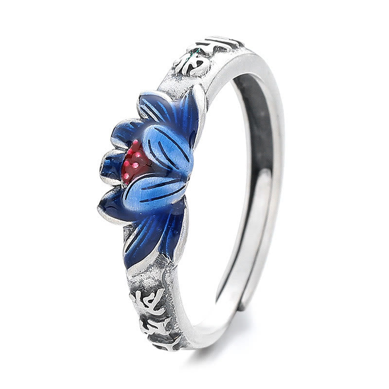 925 Sterling Silver Om Mani Padme Hum Lotus Relief Peace Ring