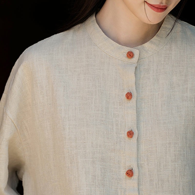 Solid Color Loose Button Blouse Long Sleeve Shirt Top