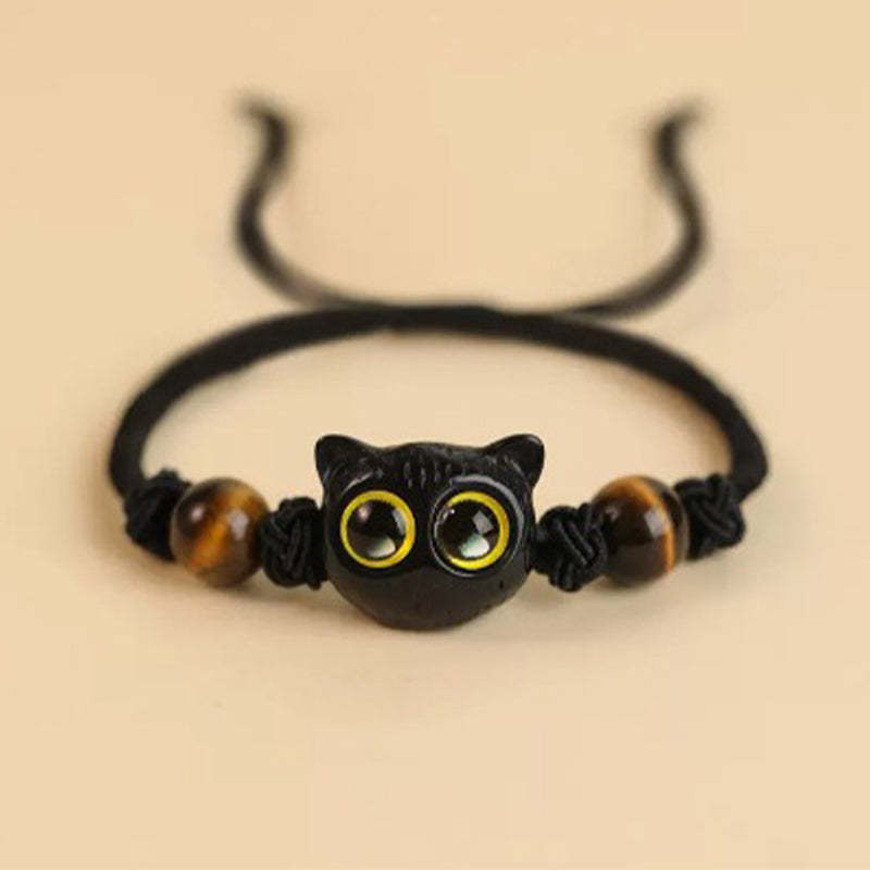 Cute Ebony Wood Cat Head Pattern Peace Bracelet