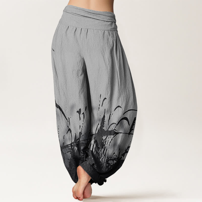 Wild Grass Pattern Women's Elastic Waist Harem Pants