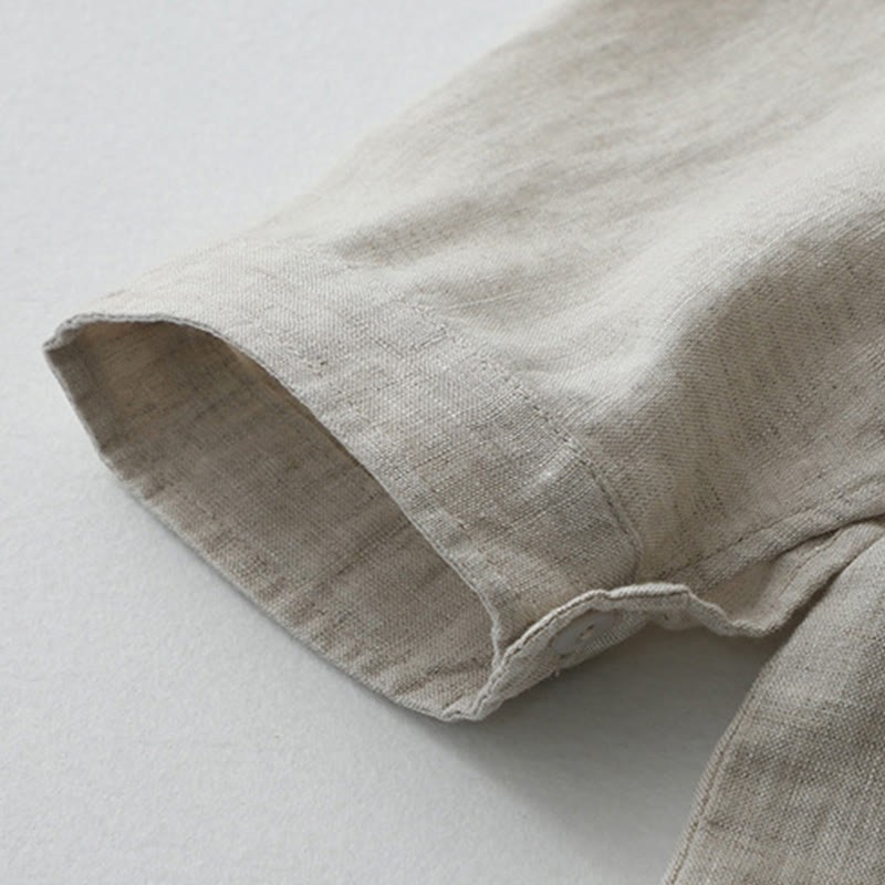 Solid Color Button Three Quarter Sleeve Cotton Linen Shirt