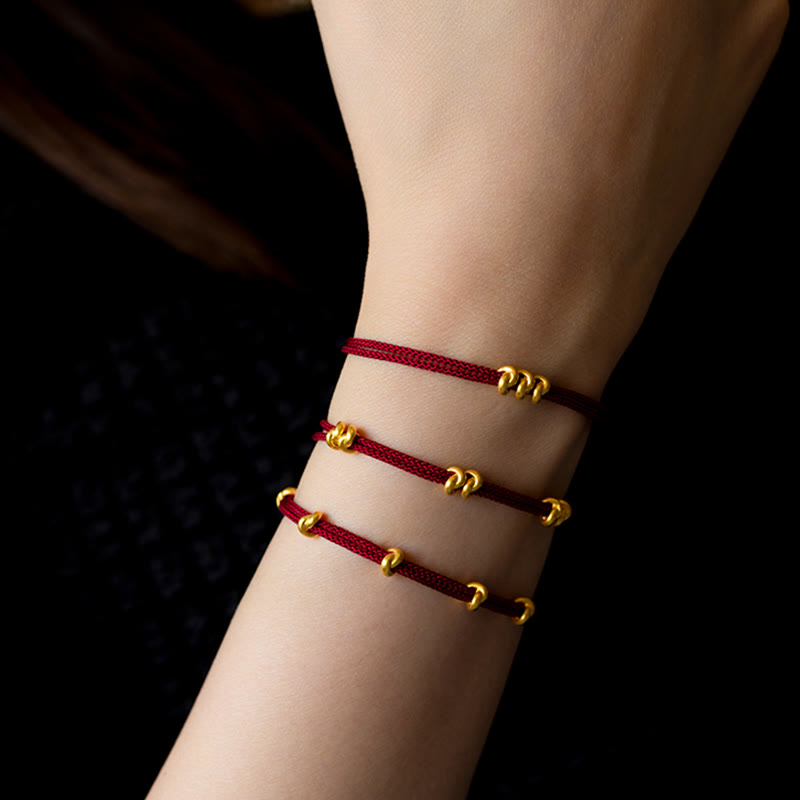 999 Gold Wish Knot Design Handmade Luck?Braided Rope Bracelet