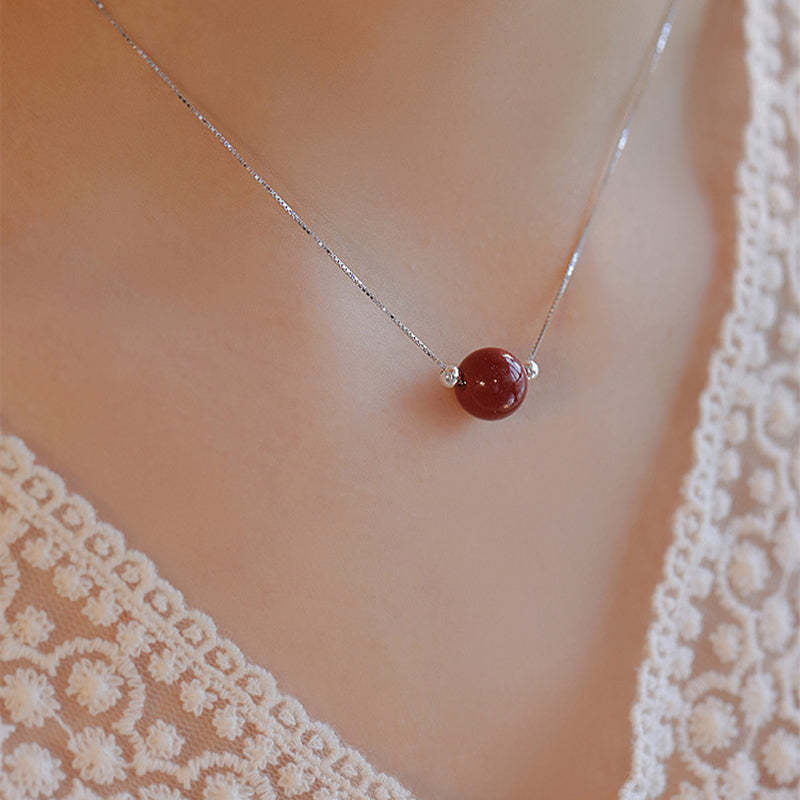 925 Sterling Silver Cinnabar Bead Calm Blessing Necklace Pendant