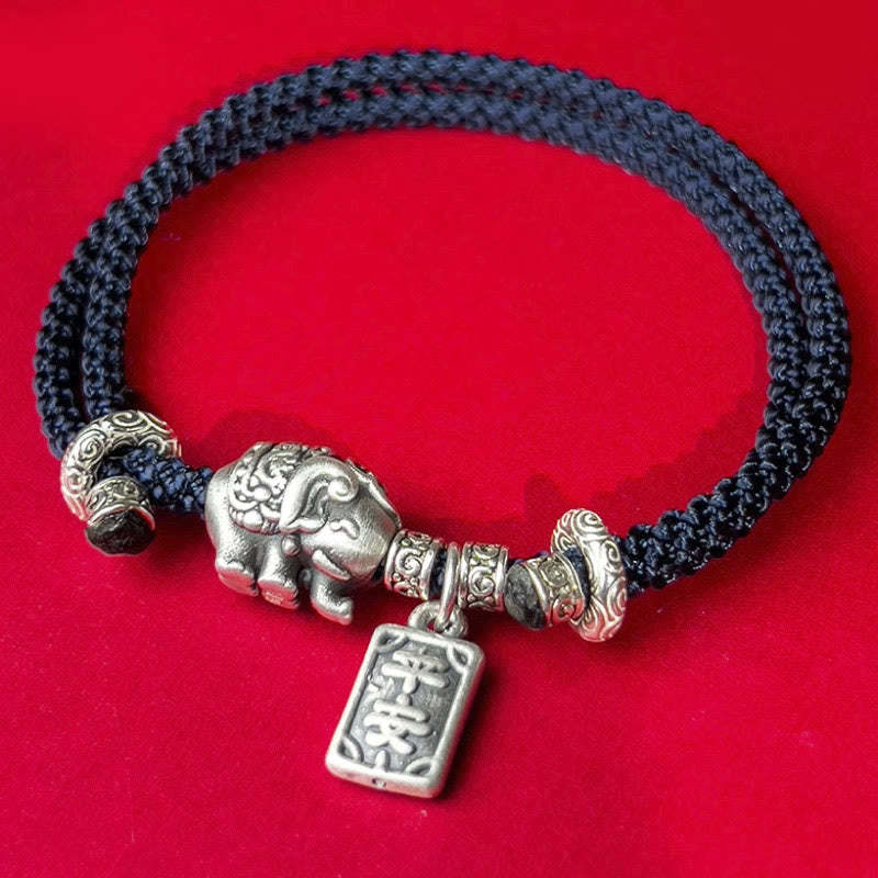 925 Sterling Silver Elephant Safe And Well Amulet Charm Strength Bracelet