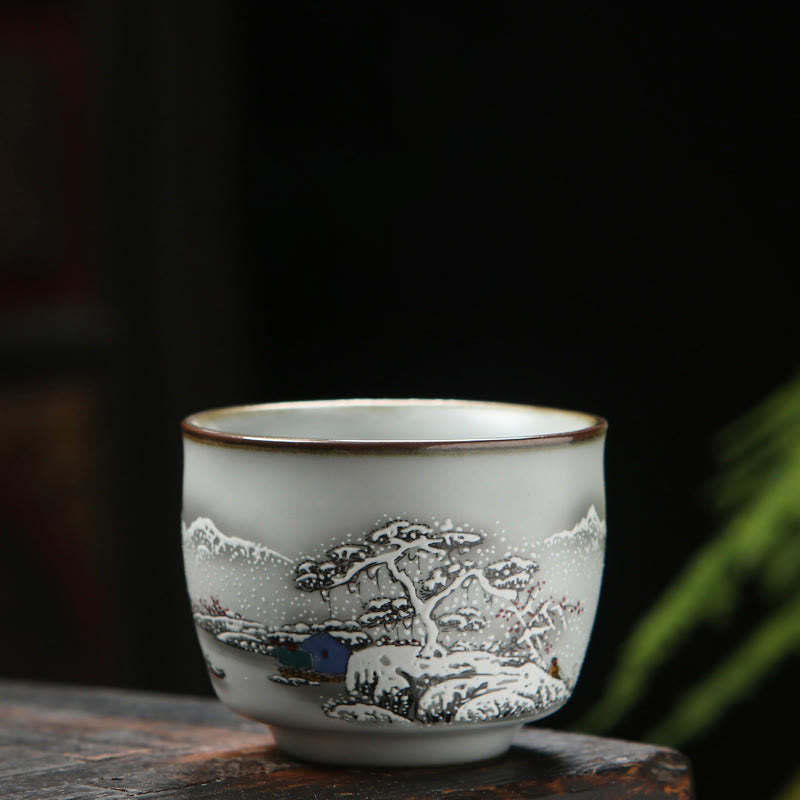 Loquat Lychee Snow Scenery Landscape Grape Apple Ceramic Teacup Kung Fu Tea Cup