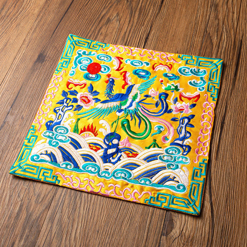 Phoenix Dragon Kirin Embroidery Cup Mat Pad Tea Cup Coaster Kung Fu Tea Mat