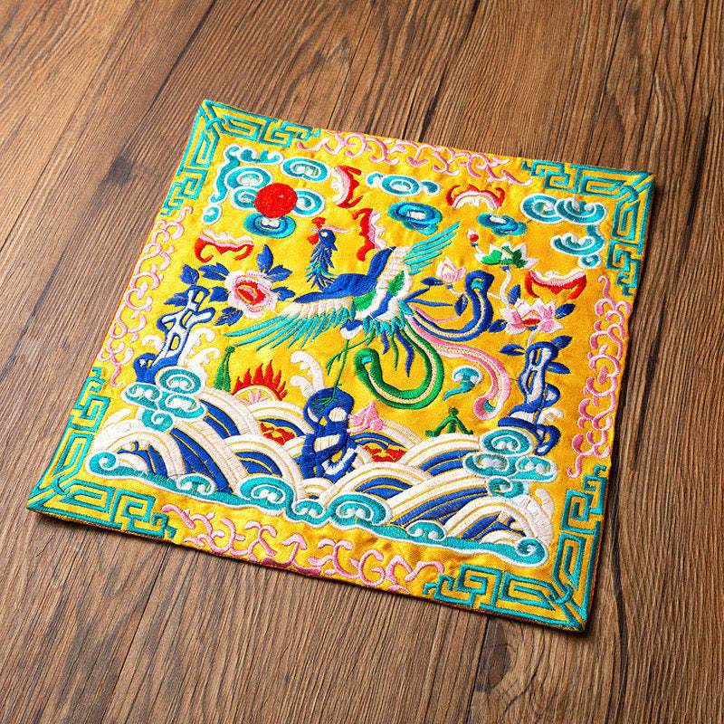 Phoenix Dragon Kirin Embroidery Cup Mat Pad Tea Cup Coaster Kung Fu Tea Mat