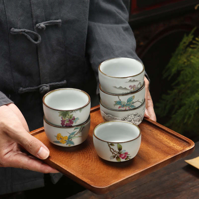 Loquat Lychee Snow Scenery Landscape Grape Apple Ceramic Teacup Kung Fu Tea Cup