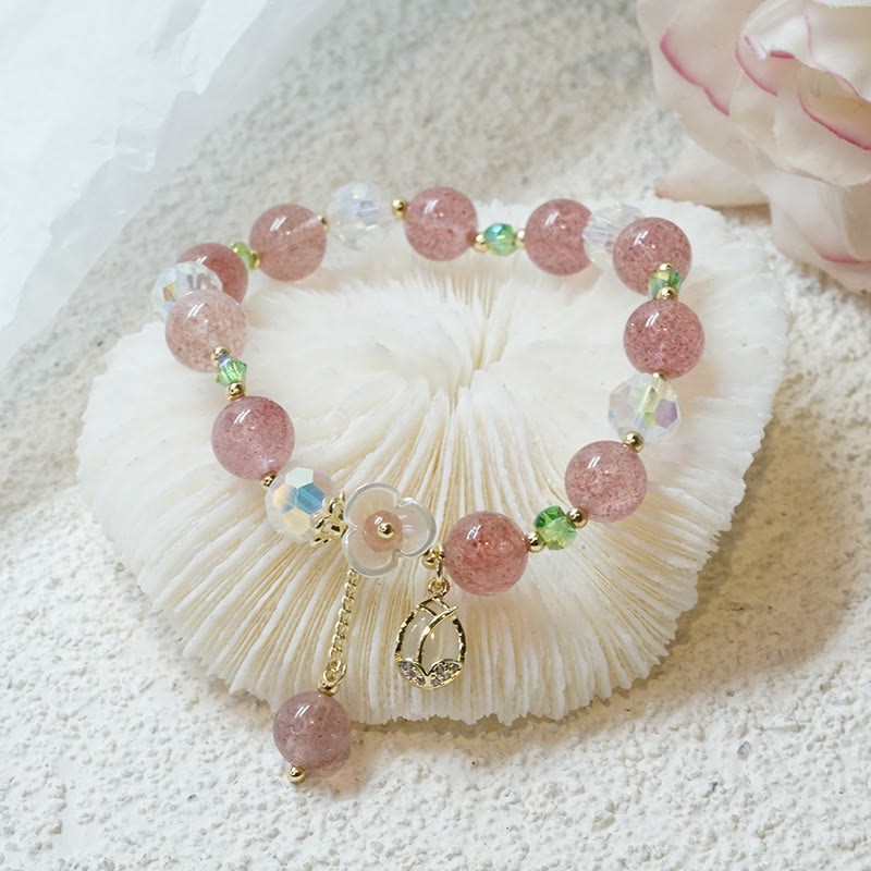 Strawberry Quartz Rutilated Quartz Fluorite Flower Healing Bracelet