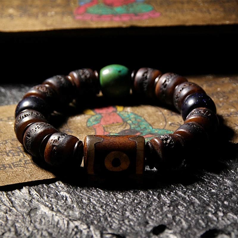 Tibetan Yak Bone Dzi Bead Turquoise Keep Away Evil Spirits Bracelet