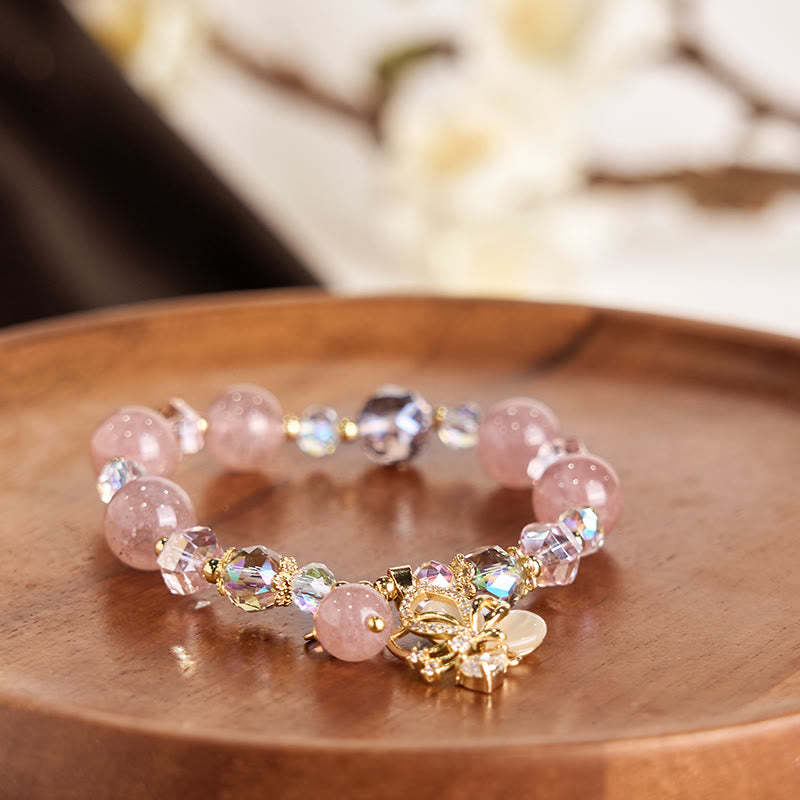 Natural Strawberry Quartz Butterfly Healing Bracelet