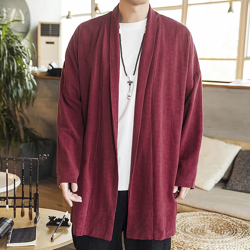 Fall Simple Casual Cotton Linen Men's Mid-length Coat Clothing