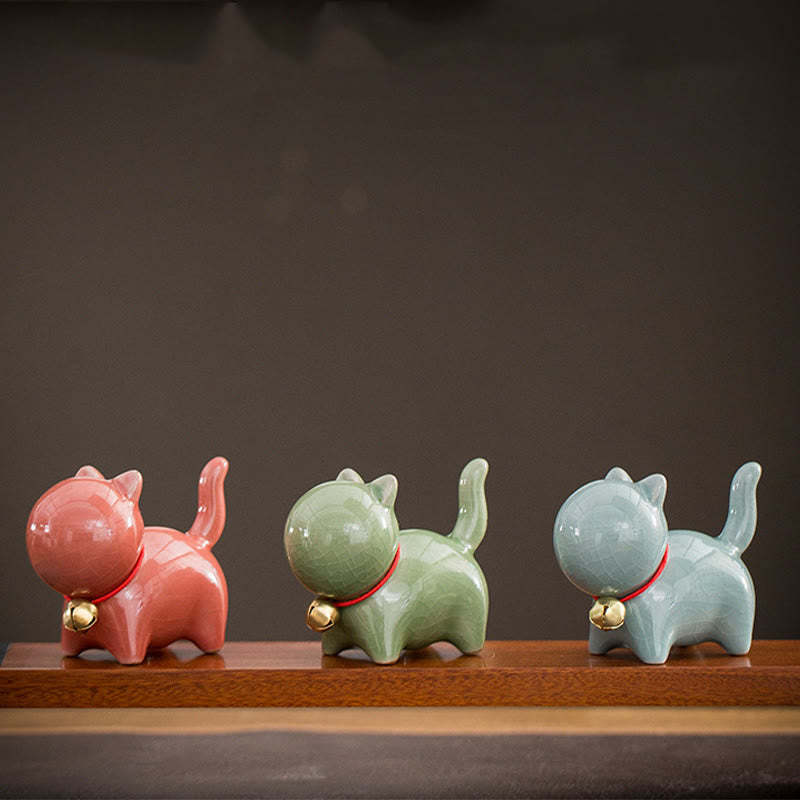 Mini Cute Lucky Bell Cat Tea Pet Ceramic Home Desk Figurine Decoration