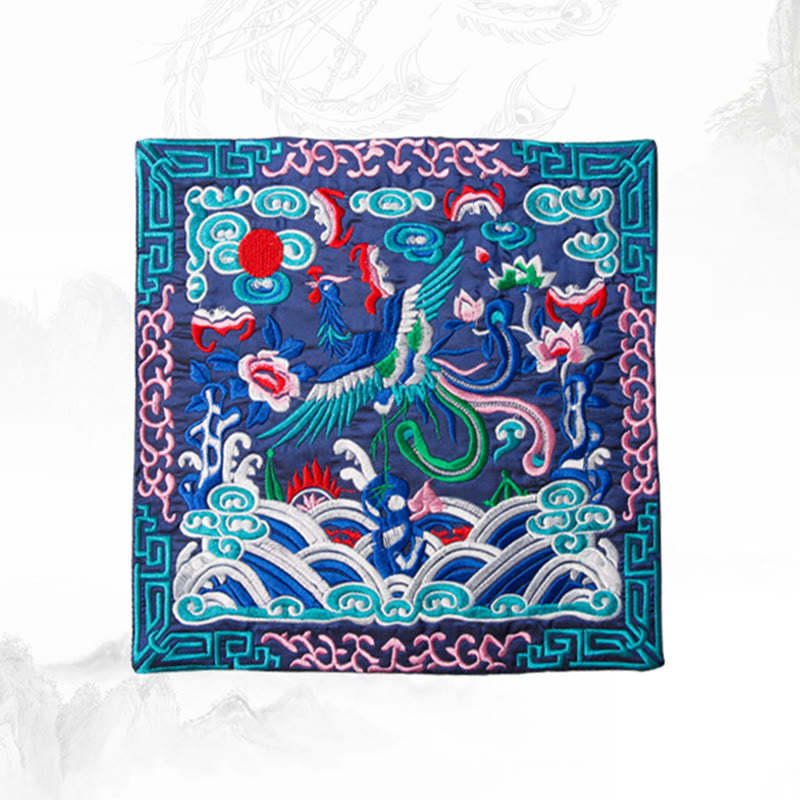 Phoenix Dragon Kirin Embroidery Cup Mat Pad Tea Cup Coaster Kung Fu Tea Mat