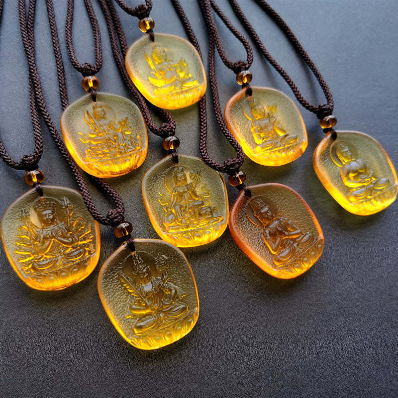 Chinese Zodiac Natal mystic zen Blessing Liuli Crystal Compassion Necklace Pendant