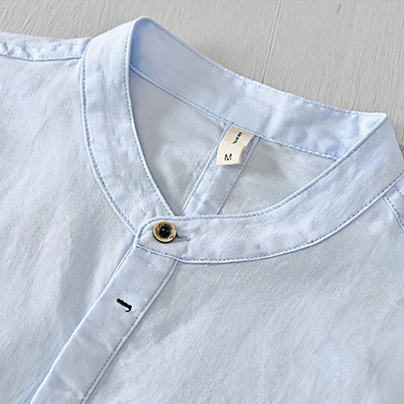 Causal Simple Design Short Sleeve Cotton Linen Half Button Men's Shirt